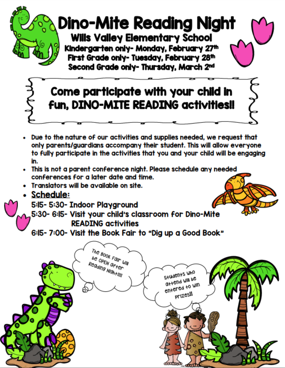  WVES Dino-Mite Reading Night Flyer
